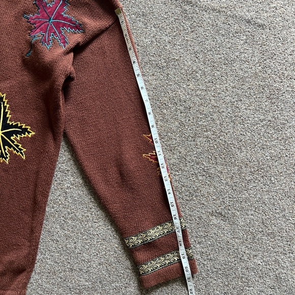 Vintage Alexa Grace Brown Leaves Cardigan Sweater Fall Autumn Grannycore Size S - Picture 7 of 12
